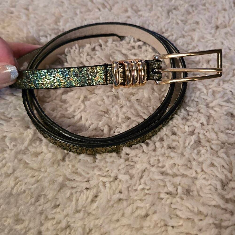 Lodis Skinny Metallic Leather Belt M